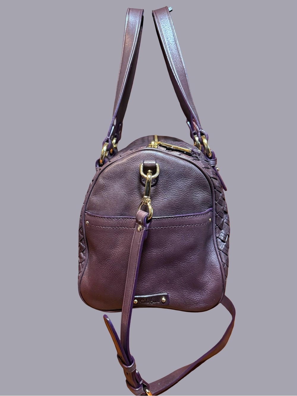 Cole Haan Heritage Jade Woven Leather Satchel Crossbody Plum Purple - Picture 2 of 6
